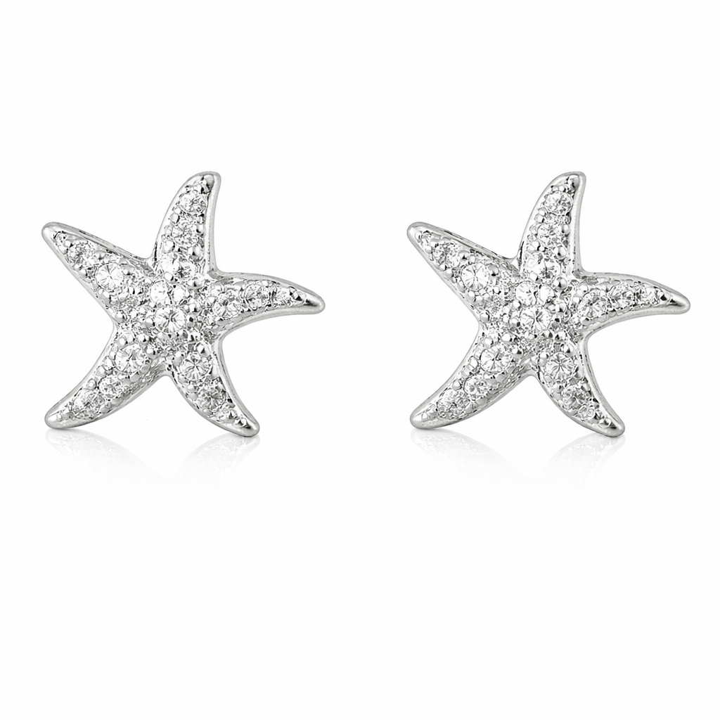 Sterling Silver Starfish CZ Stud Earrings