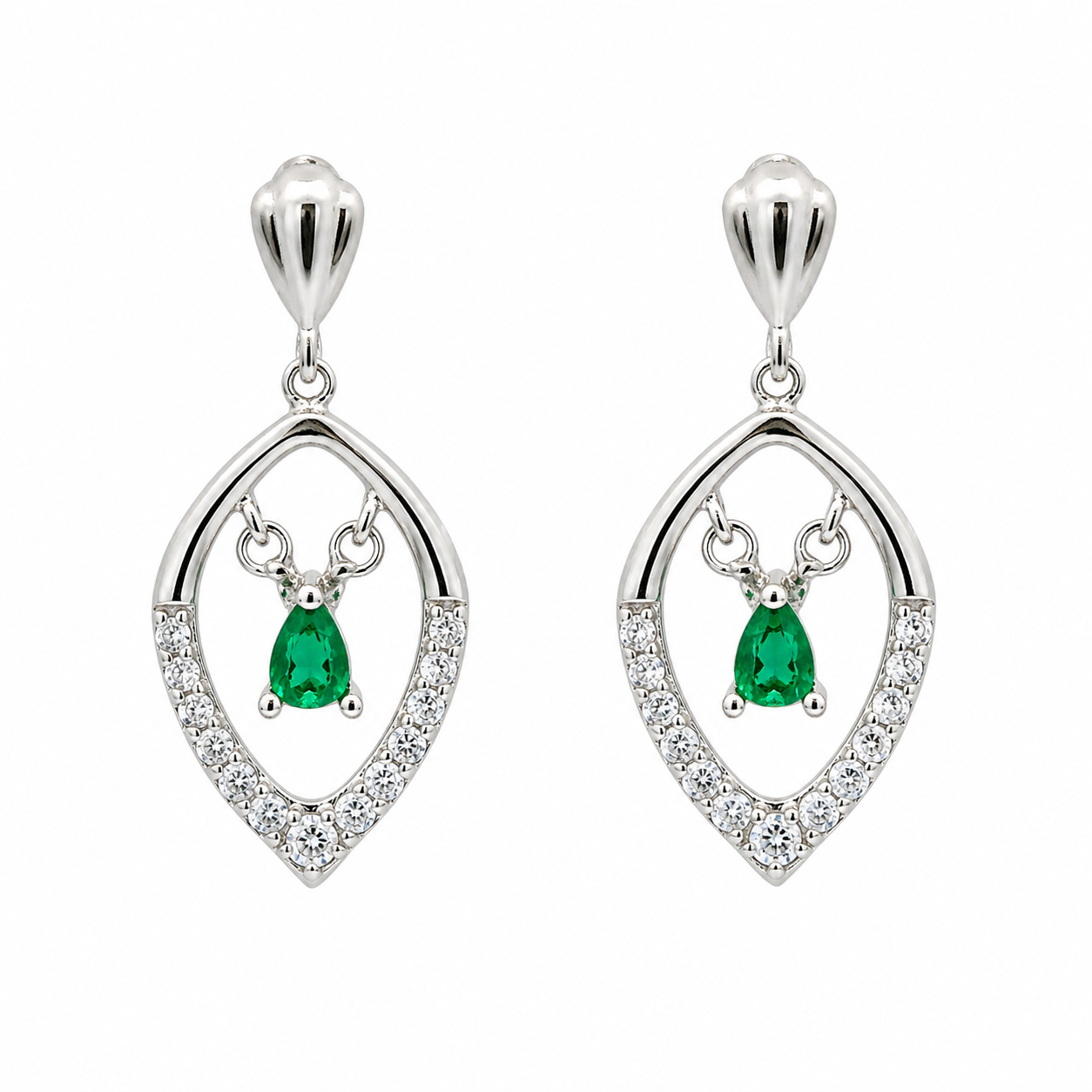 Sterling Silver Green Gemstone Dangle Earrings