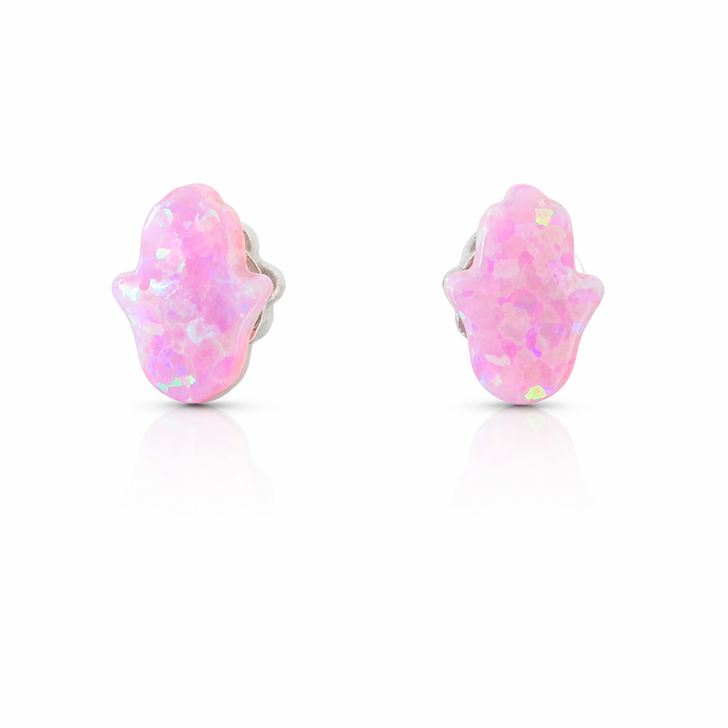 Hamsa Hand Pink Opal Earrings