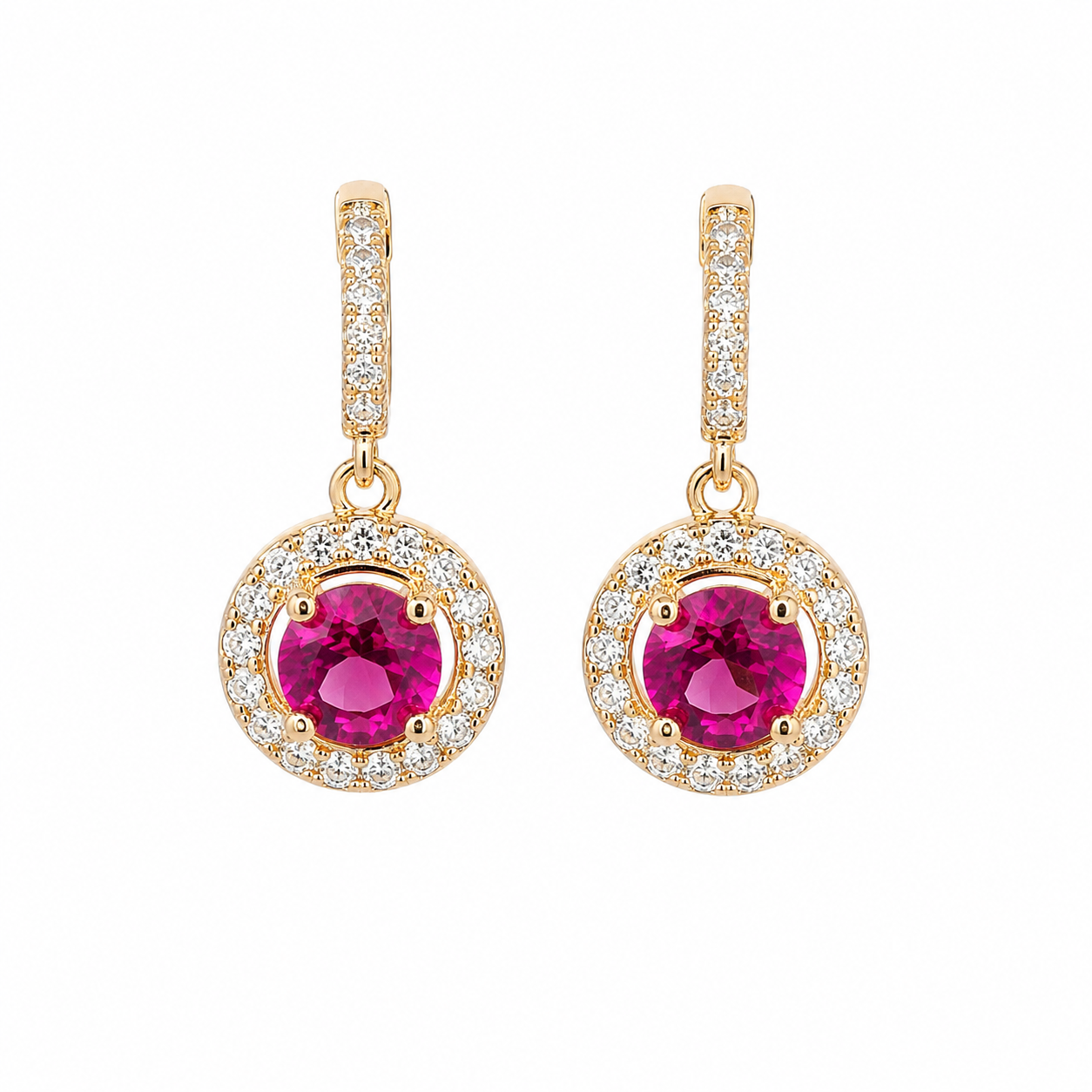 Sterling Silver Rose Gold Pink CZ Halo Earrings
