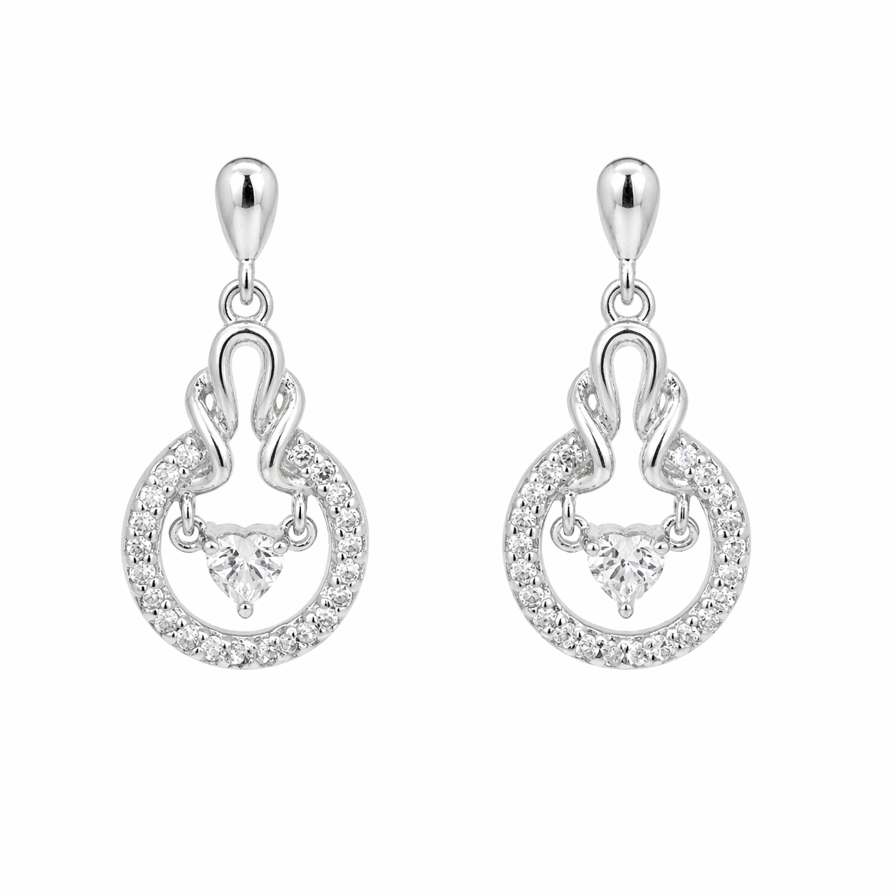 Heart Halo Clear CZ Earrings