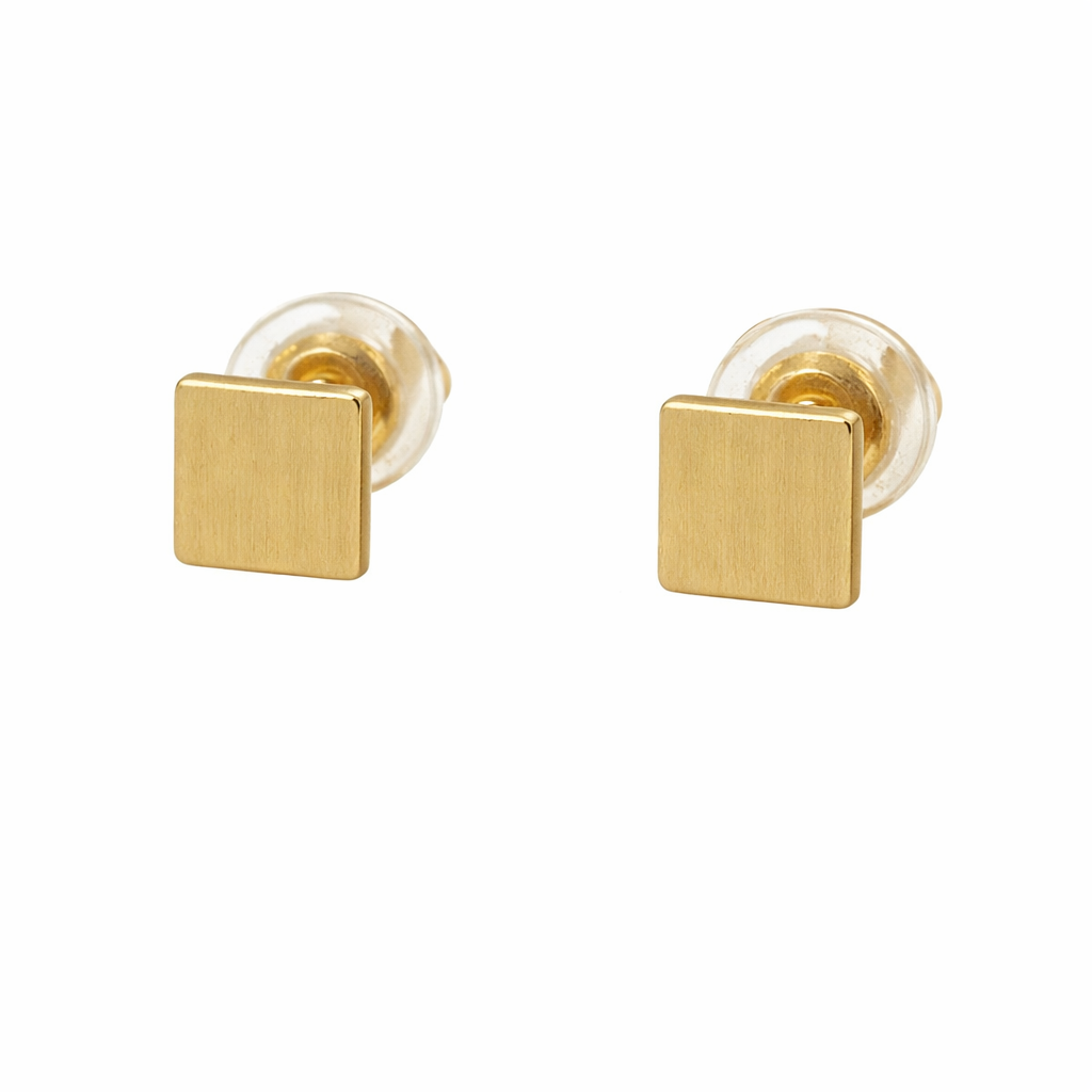 Sterling Silver Gold Plated Simple Square Studs