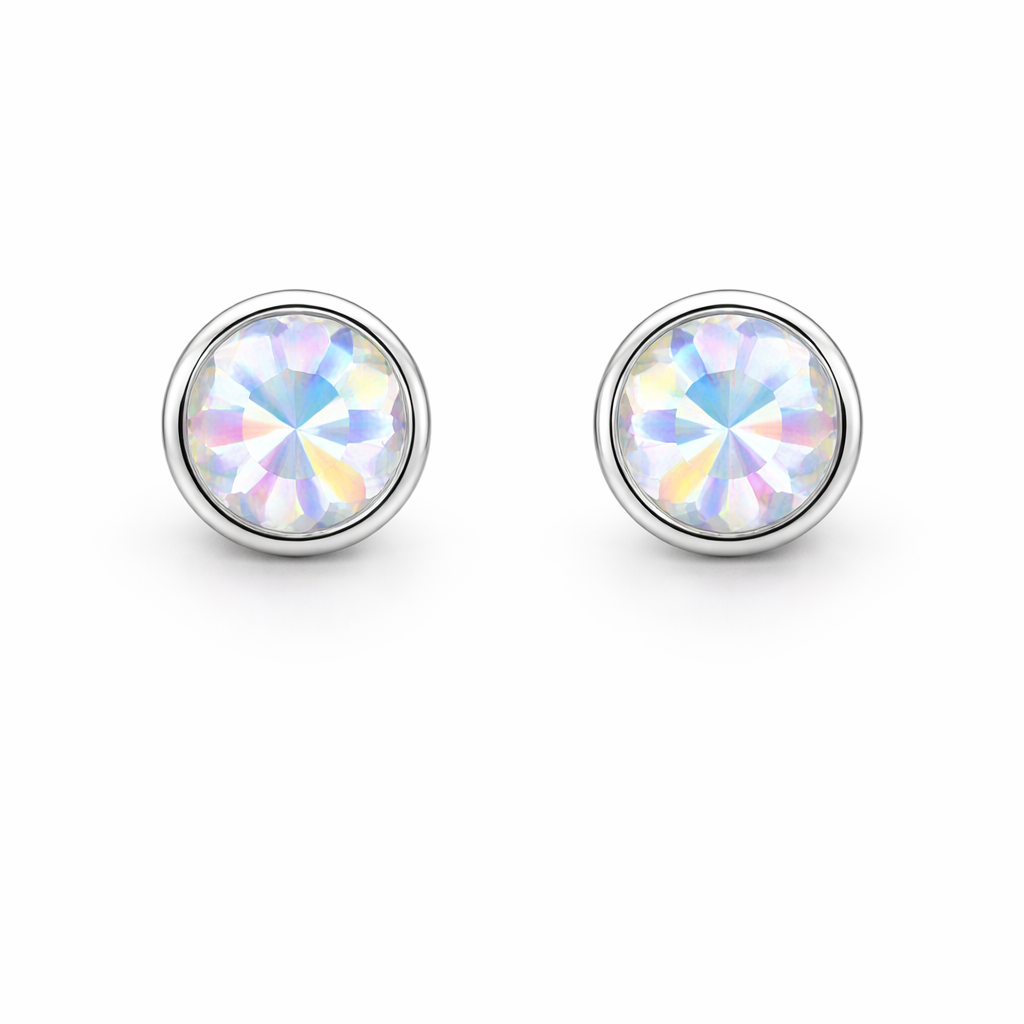 Sterling Silver Marble Color Aurora Borealis CZ Stone