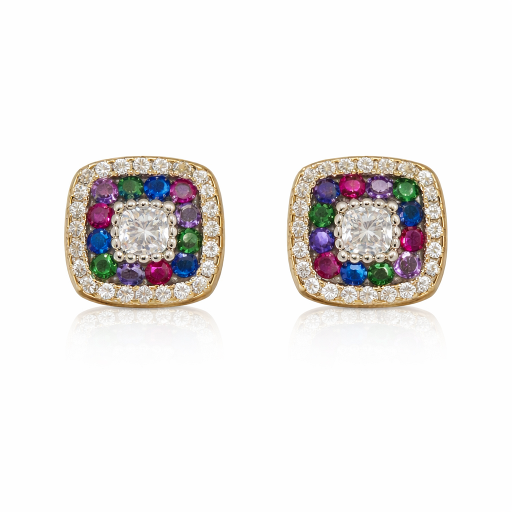 Square Multi-Color Gemstone Studs