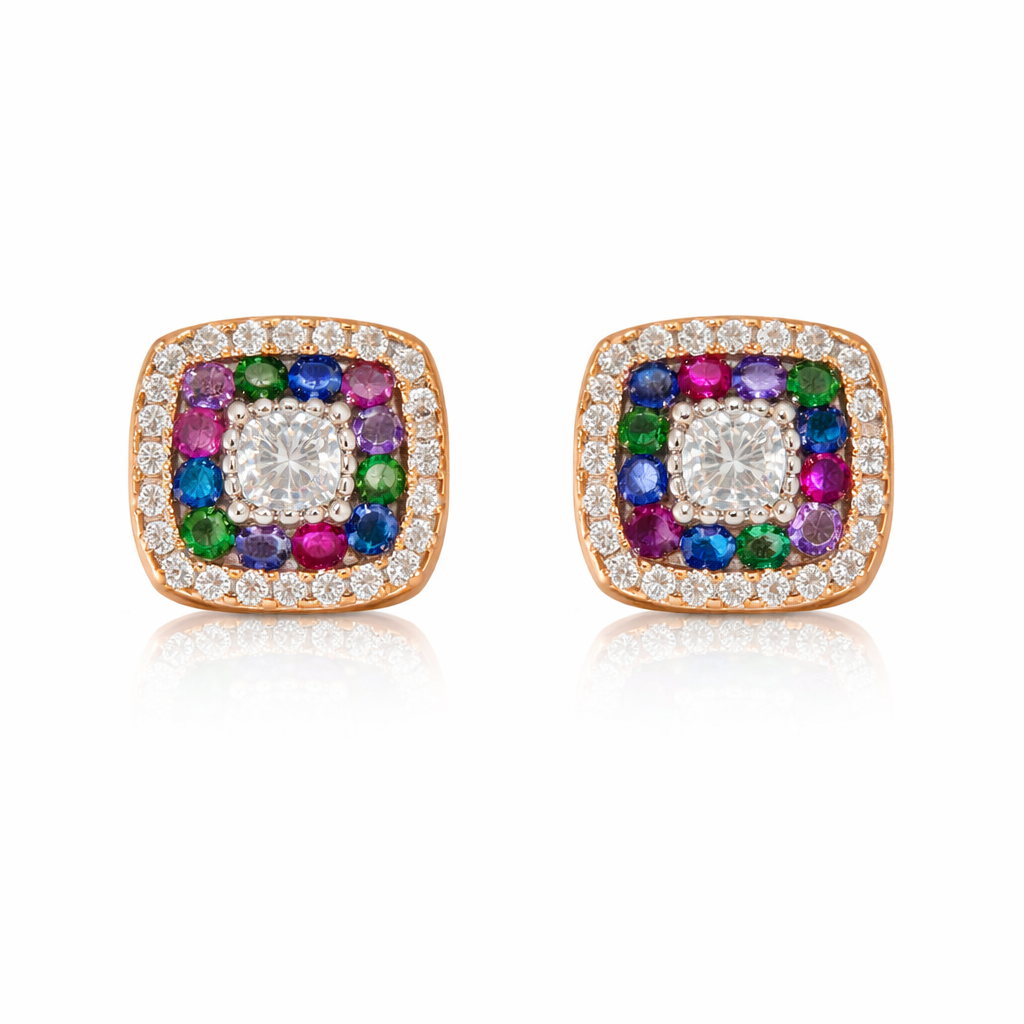 Square Multi-Color Gemstone Studs