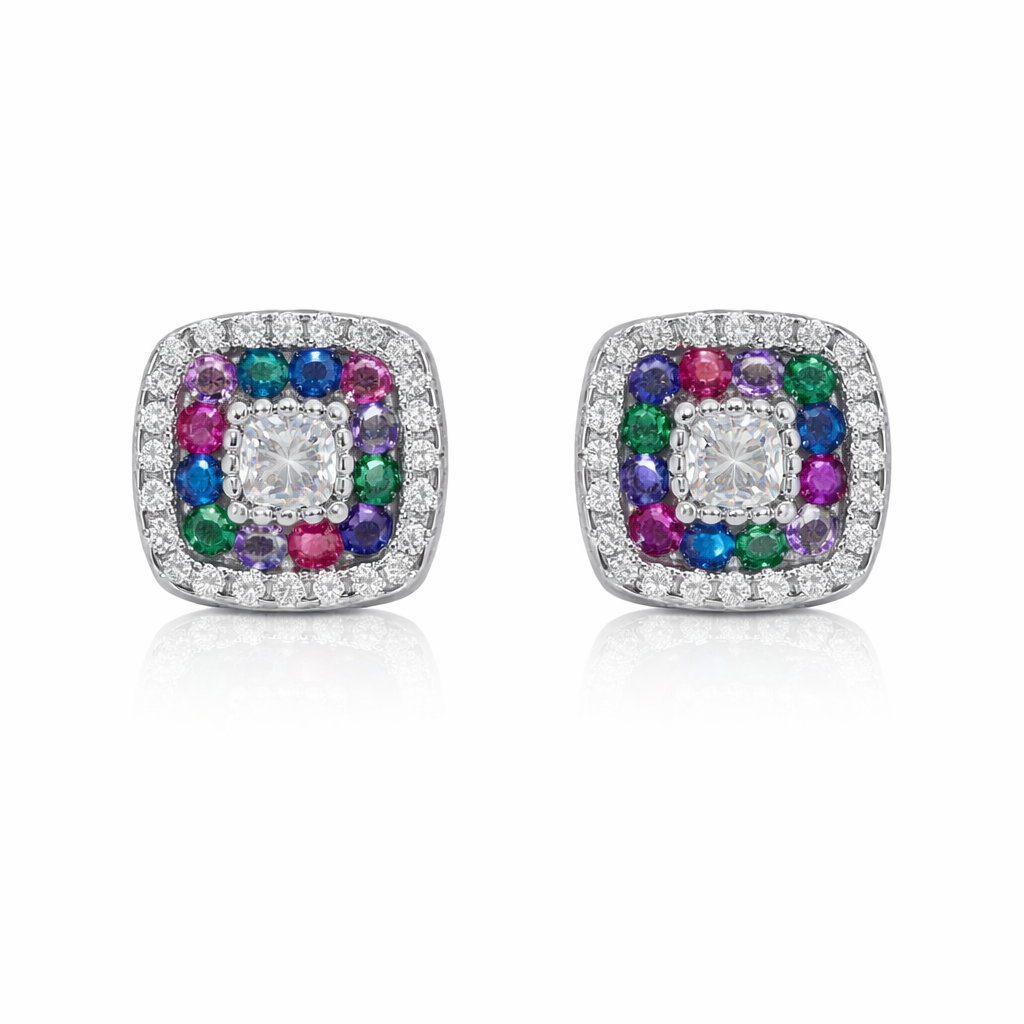 Square Multi-Color Gemstone Studs