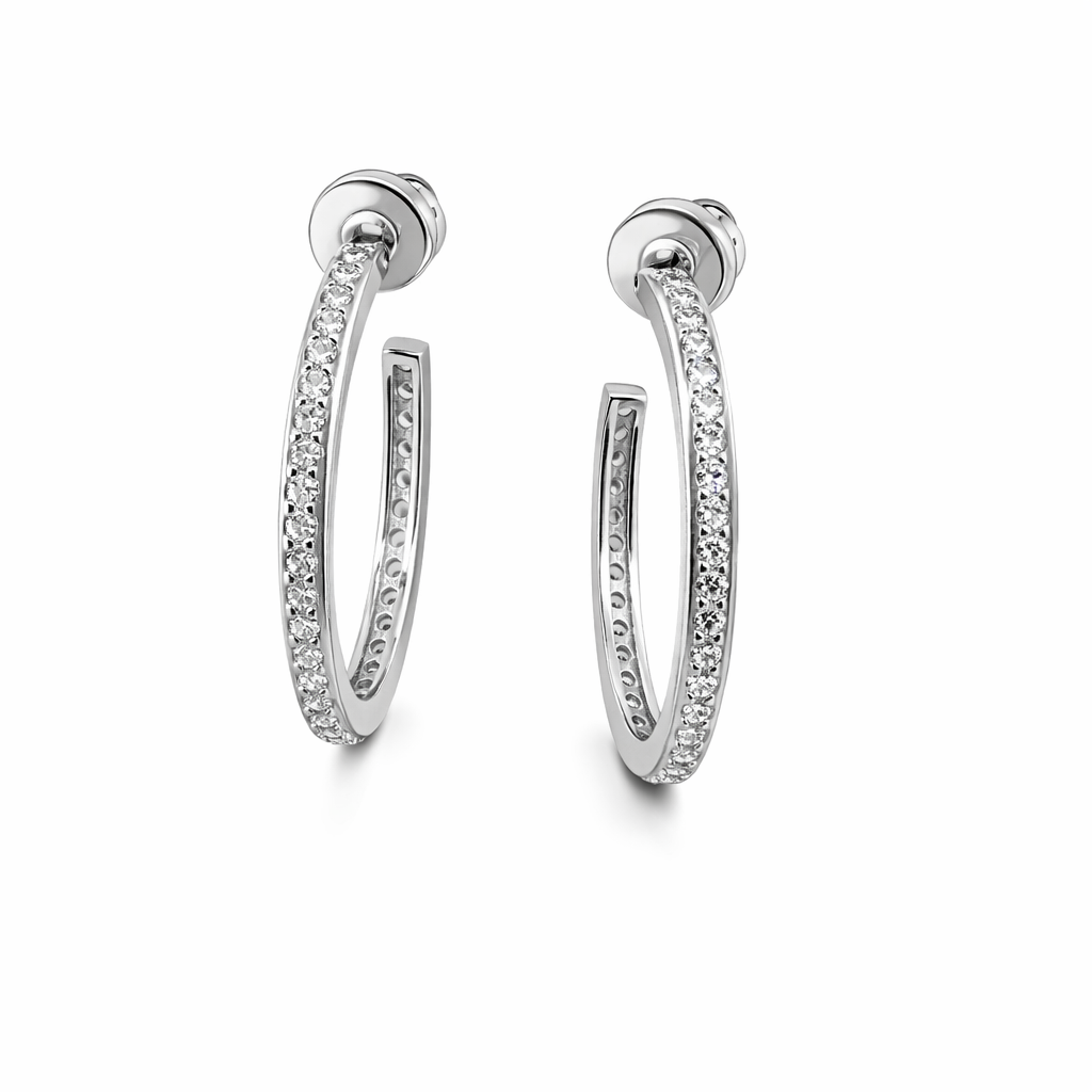 Sterling Silver CZ Open Post Hoop Earrings
