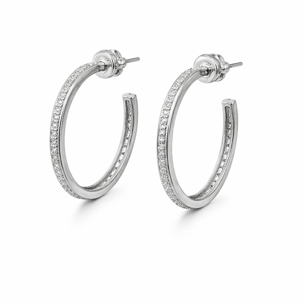 Sterling Silver CZ Open Post Hoop Earrings