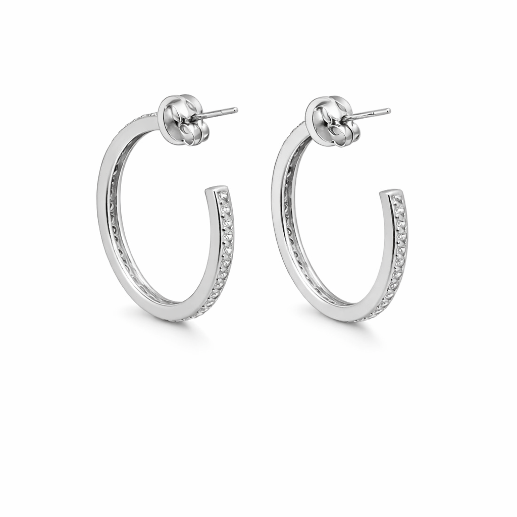 Sterling Silver CZ Open Post Hoop Earrings