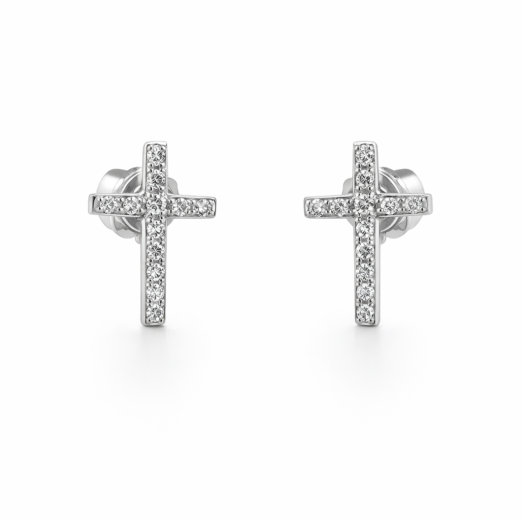 Sterling Silver Small CZ Cross Stud Earrings
