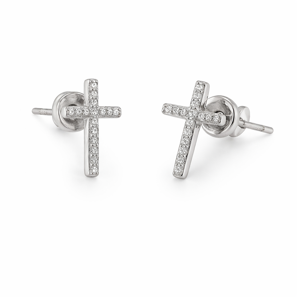 Sterling Silver Small CZ Cross Stud Earrings