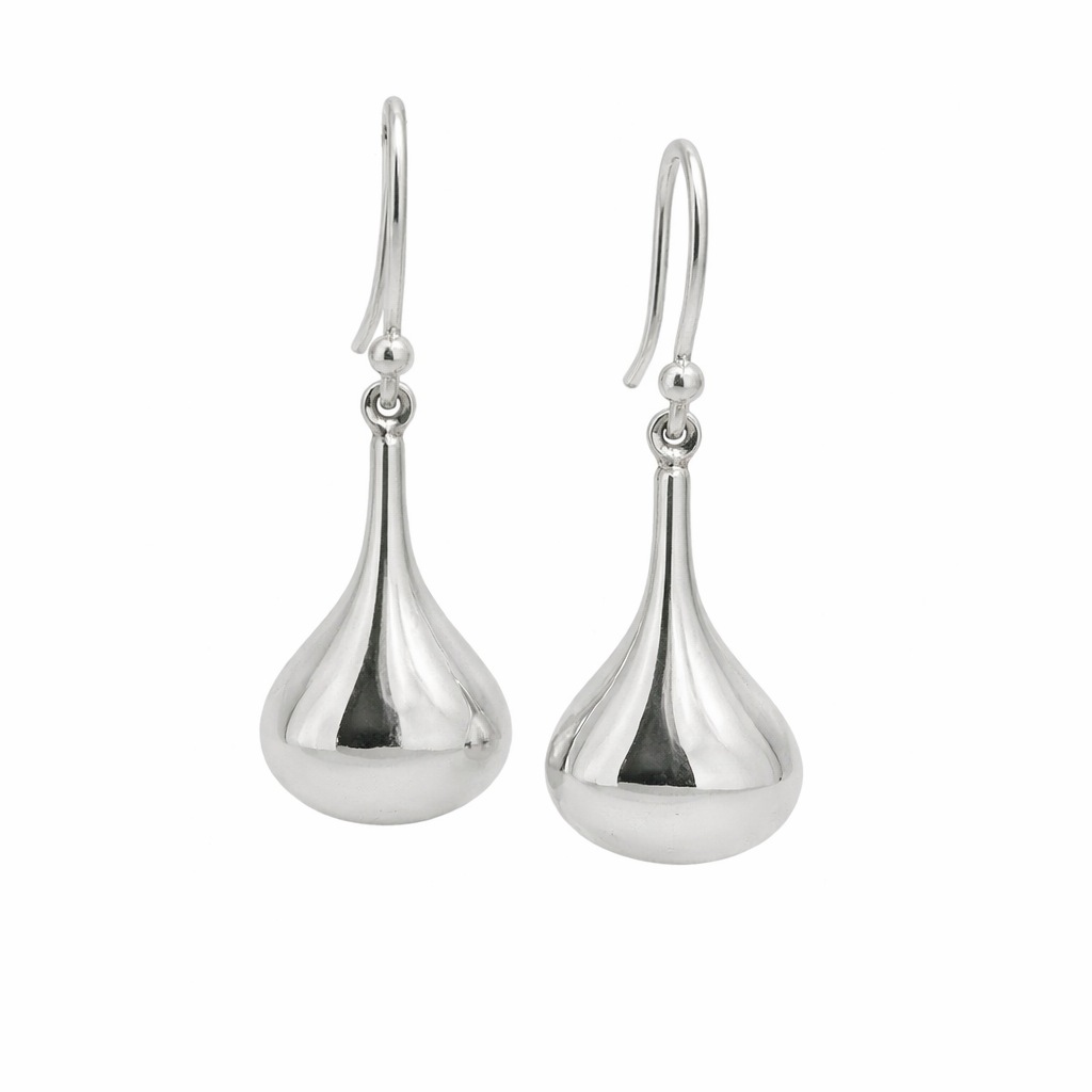 Sterling Silver Dangling Puffed Teardrop Earrings