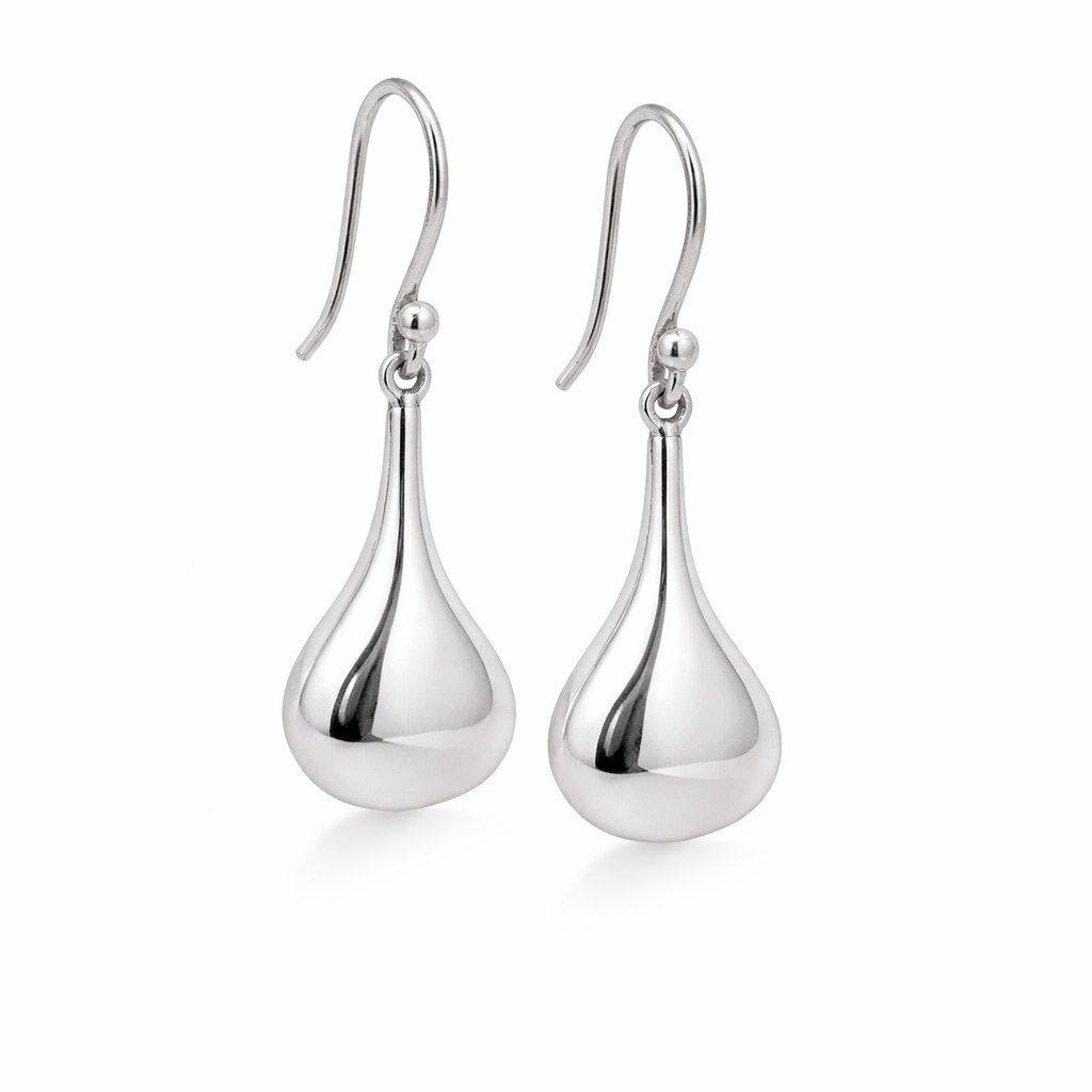 Sterling Silver Dangling Puffed Teardrop Earrings