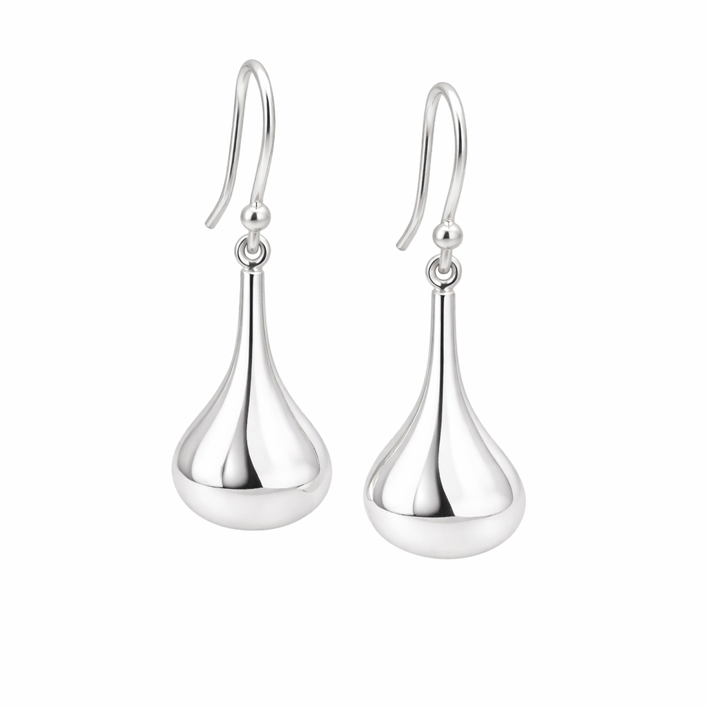 Sterling Silver Dangling Puffed Teardrop Earrings