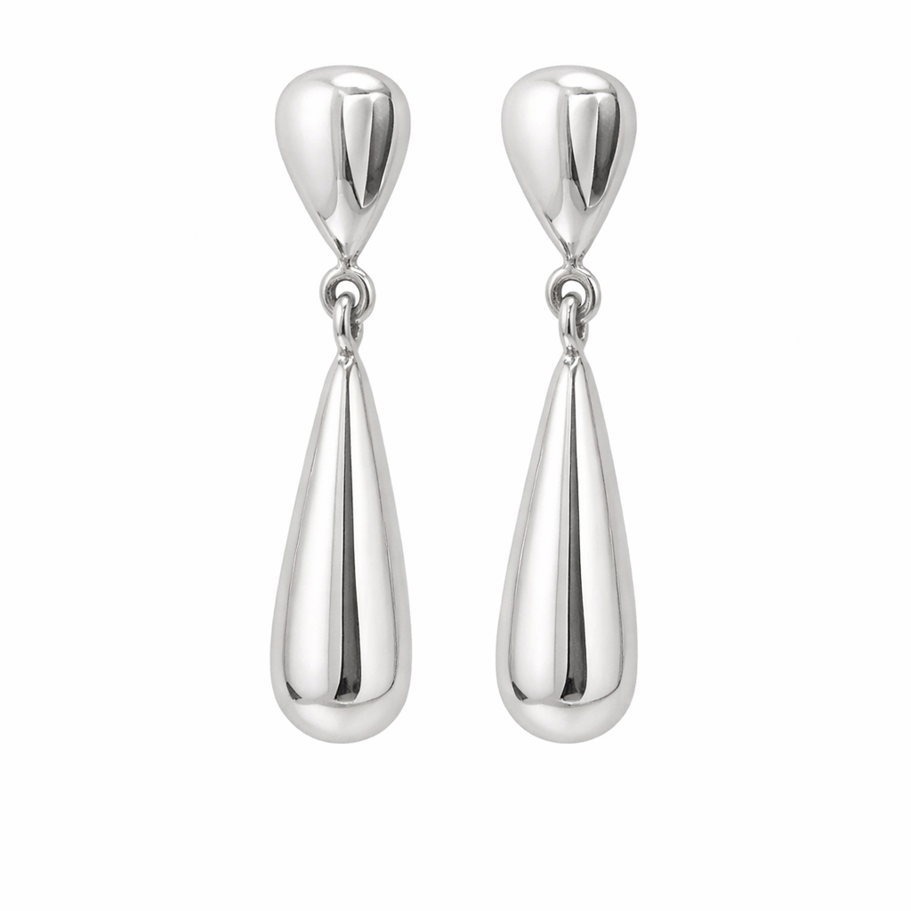 Sterling Silver Dangling Puffed Teardrop Post Earrings
