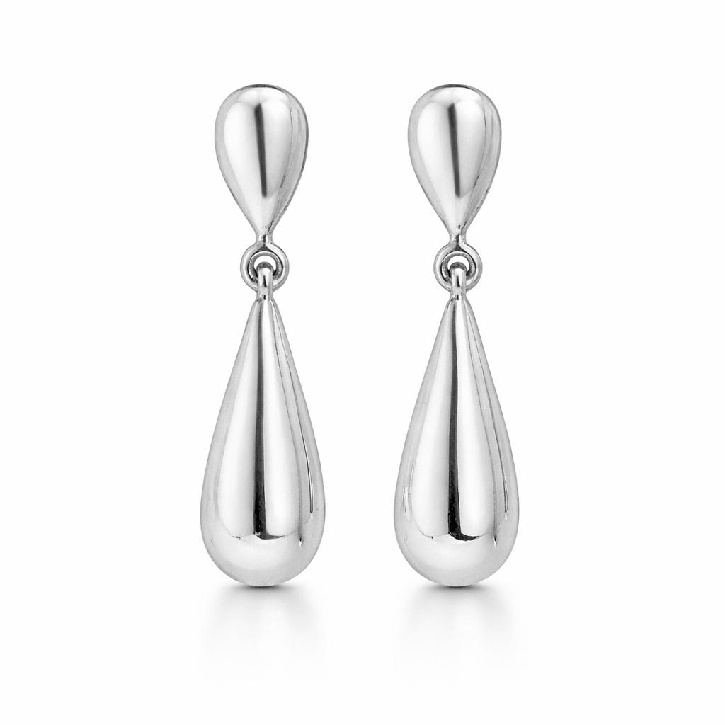 Sterling Silver Dangling Puffed Teardrop Post Earrings
