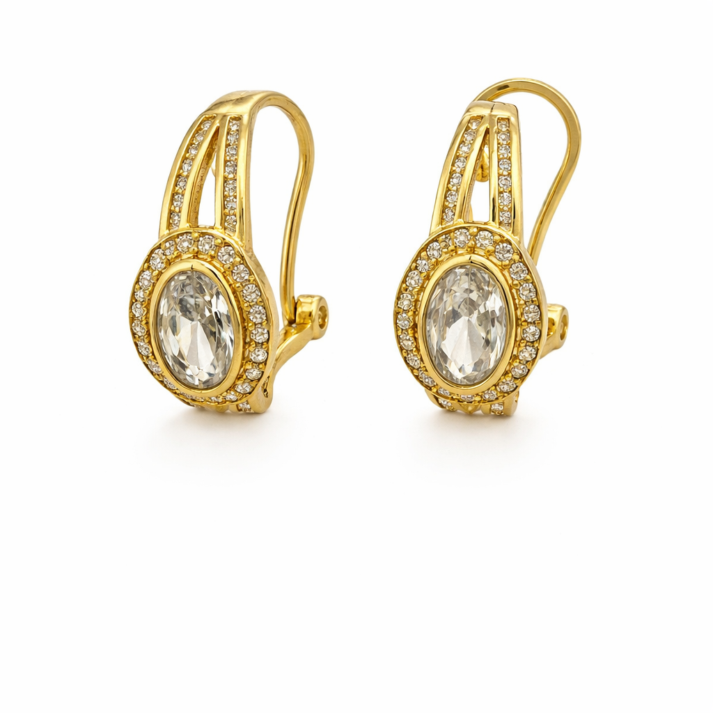 Oval CZ Lever Back Cuff Earrings