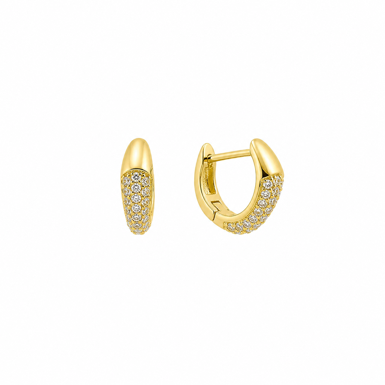 Sterling Silver Gold Plated CZ Pave V Shape Huggie Hoop Earrings