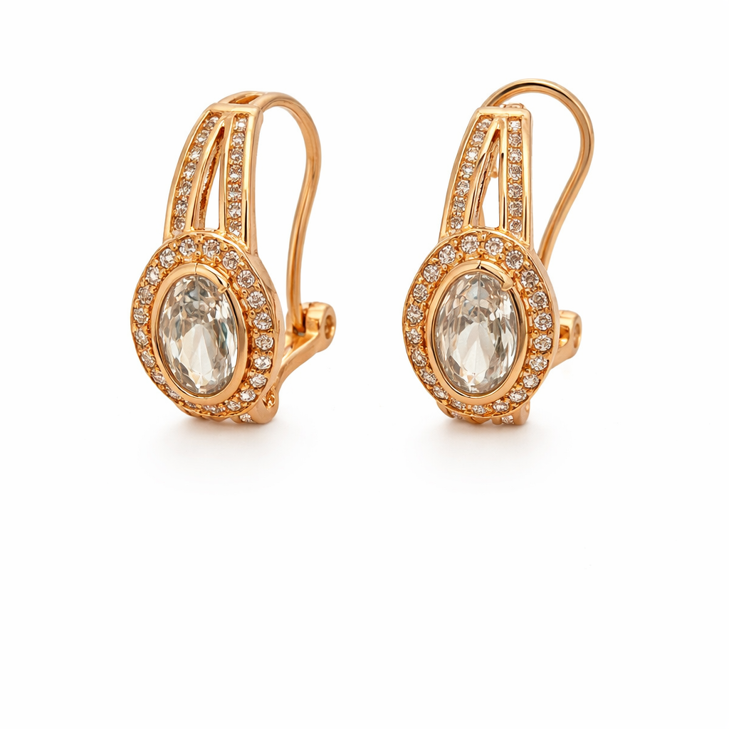 Oval CZ Lever Back Cuff Earrings