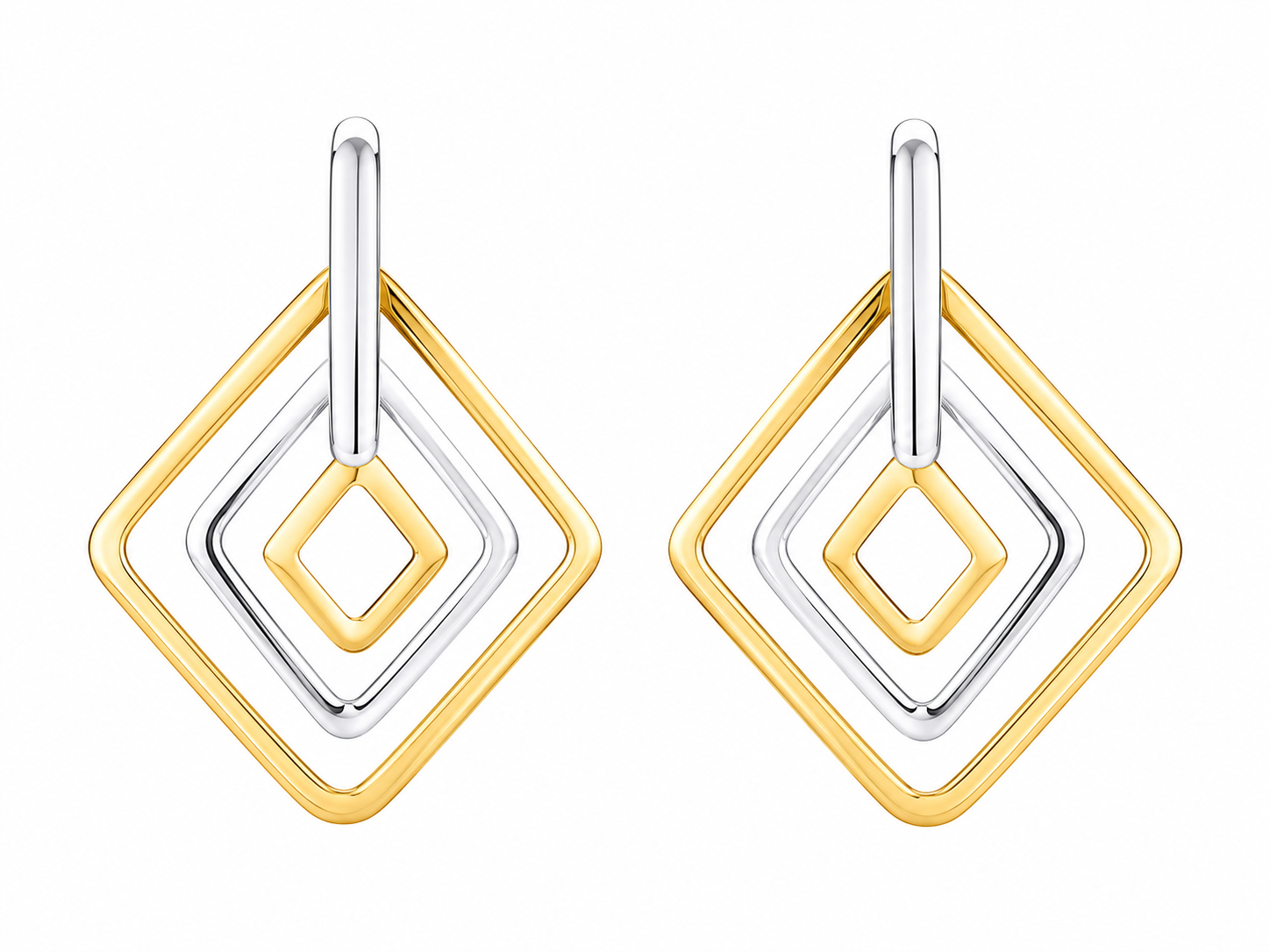 Sterling Silver Two Tone Diamond Shape Dangling Earrings