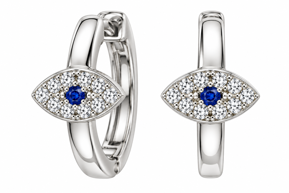 Sterling Silver CZ Evil Eye Tiny Huggie Hoop Earrings