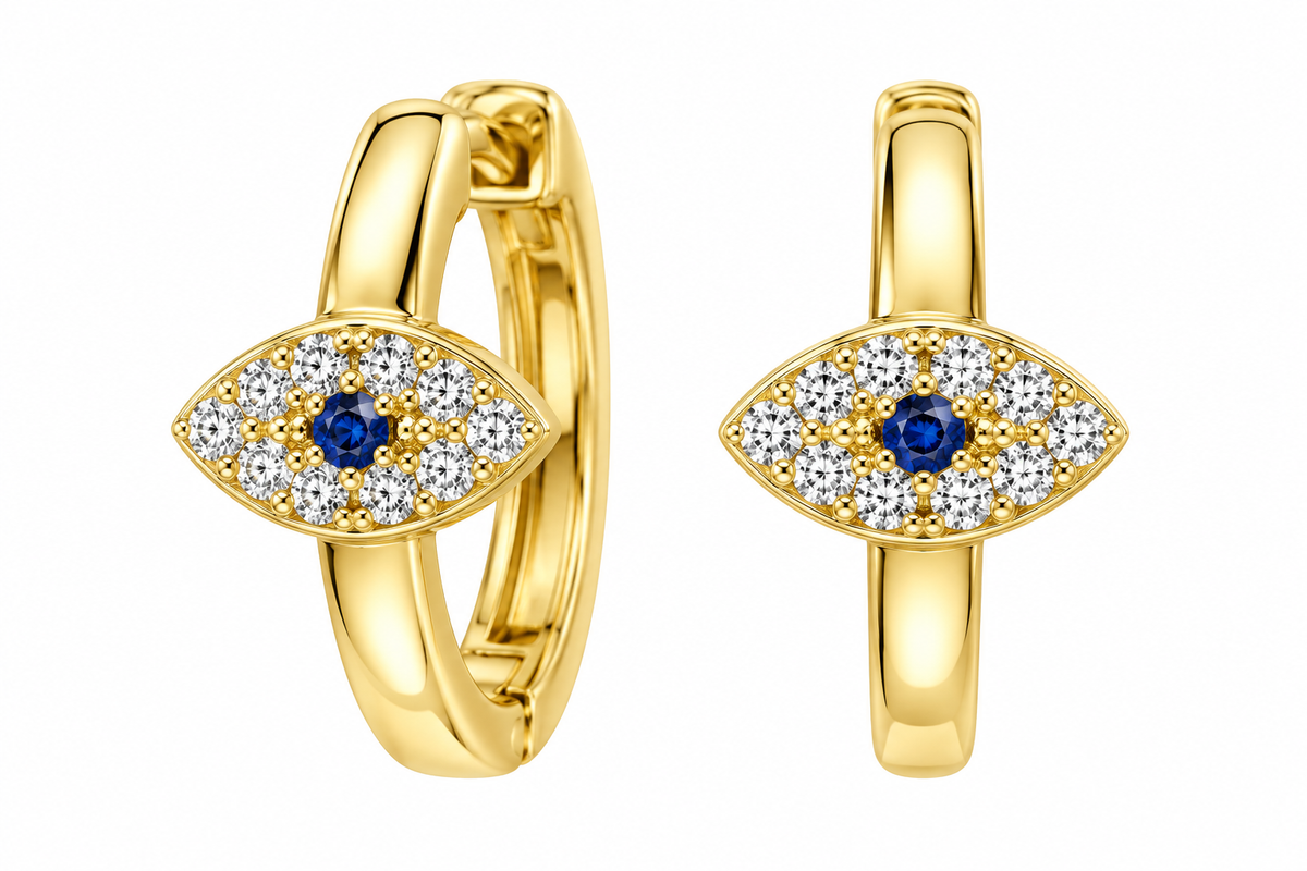 Sterling Silver CZ Evil Eye Tiny Huggie Hoop Earrings