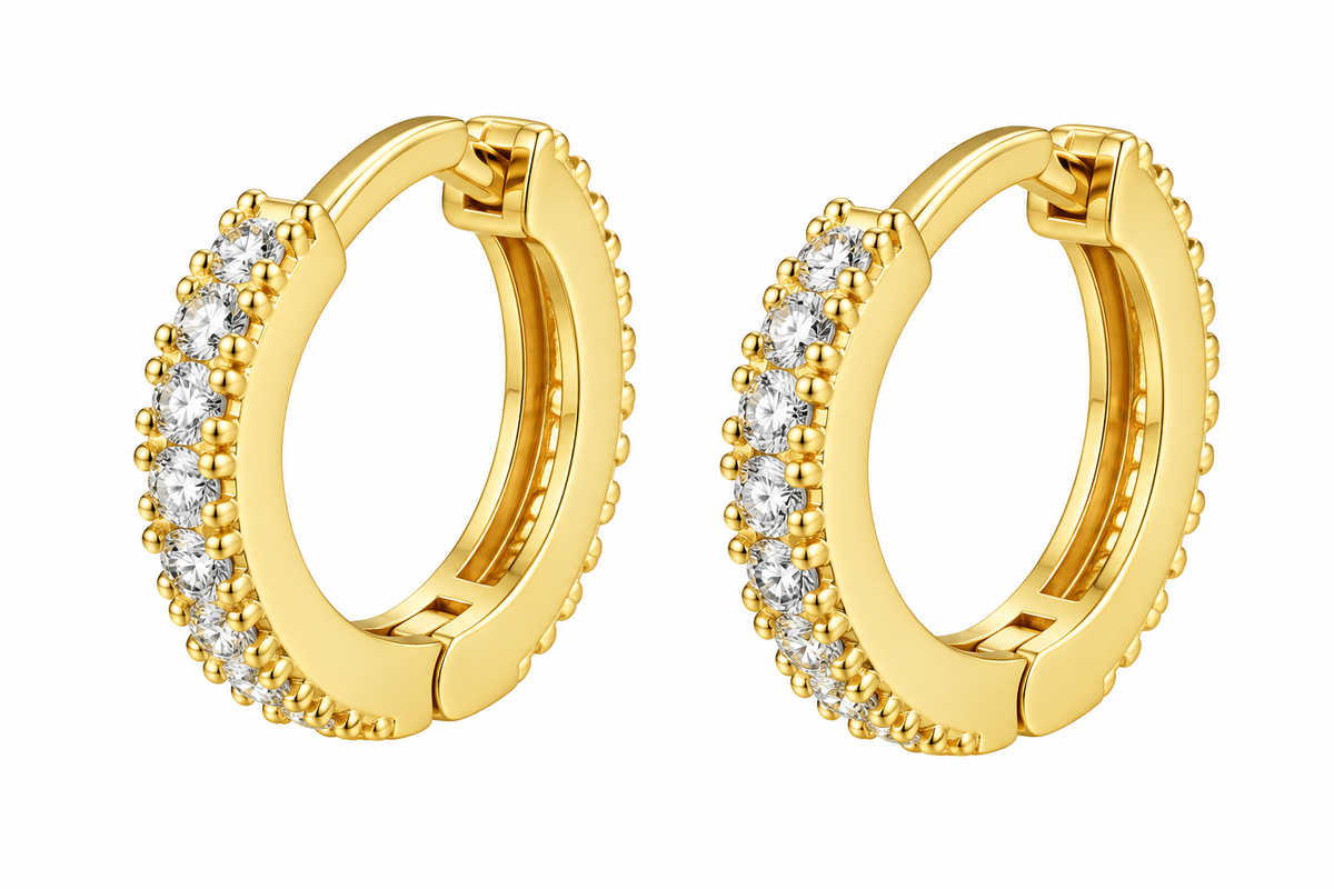 Sterling Silver Gold Plated CZ Tiny Huggie Hoop Earrings
