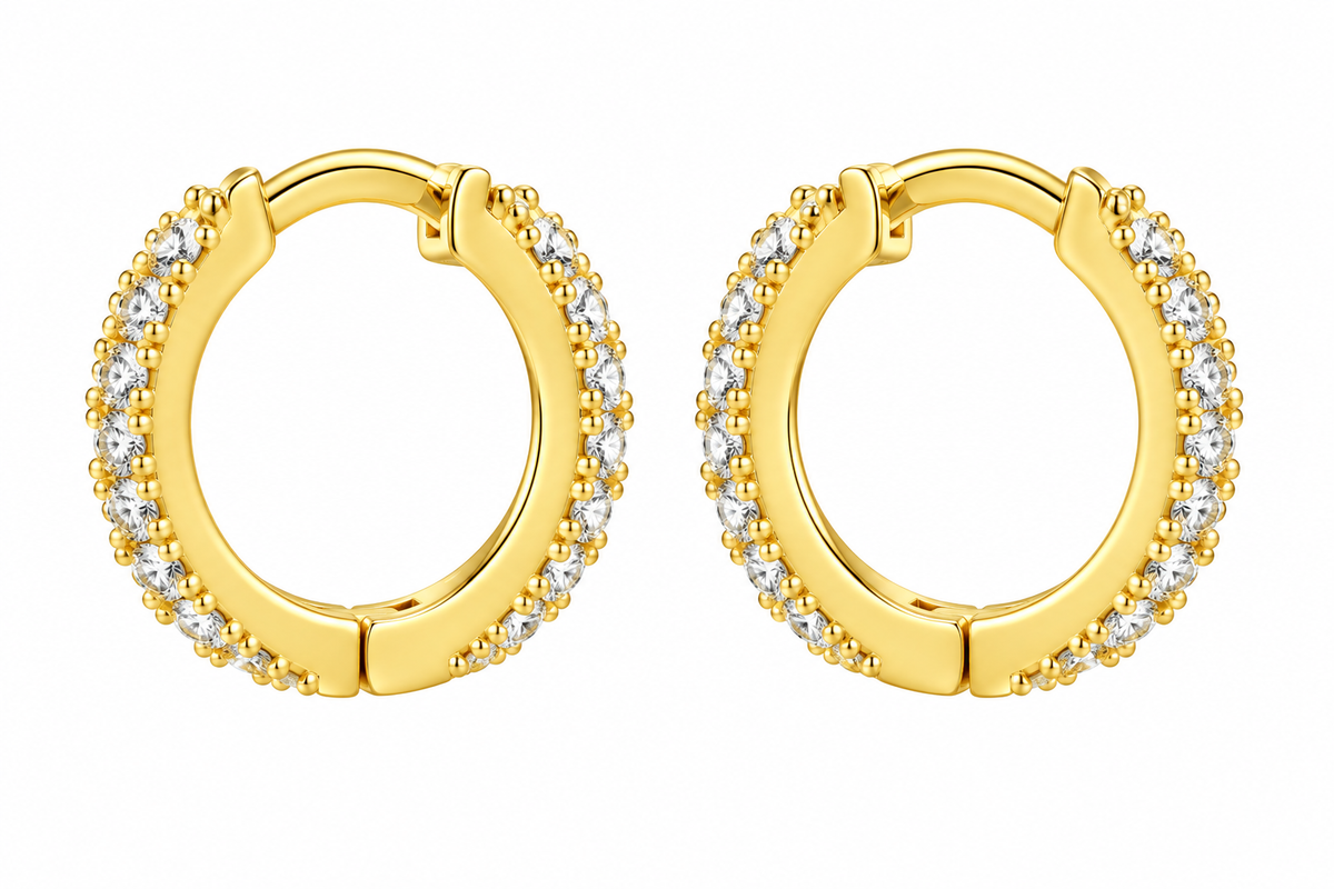 Sterling Silver Gold Plated CZ Tiny Huggie Hoop Earrings
