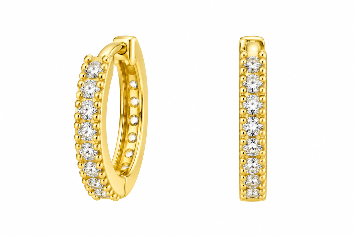 Sterling Silver Gold Plated CZ Tiny Huggie Hoop Earrings