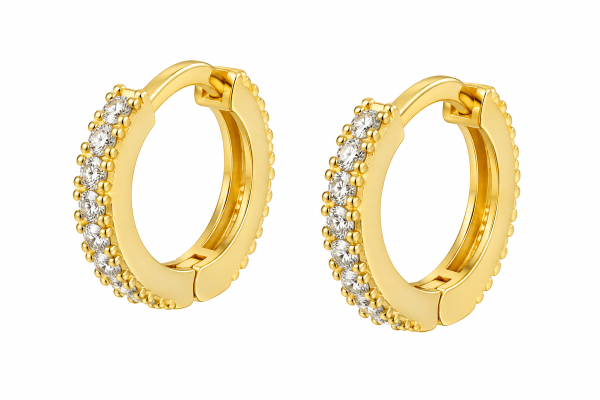 Sterling Silver Gold Plated CZ Tiny Huggie Hoop Earrings