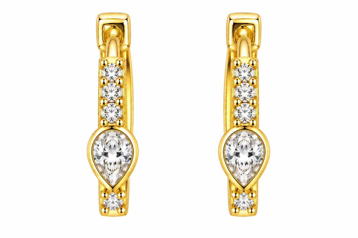 Sterling Silver Pear Shape CZ Huggie Hoop Earrings