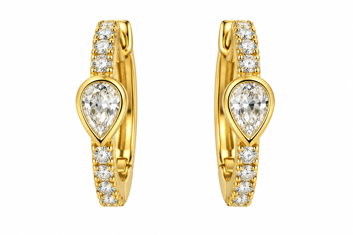Sterling Silver Pear Shape CZ Huggie Hoop Earrings