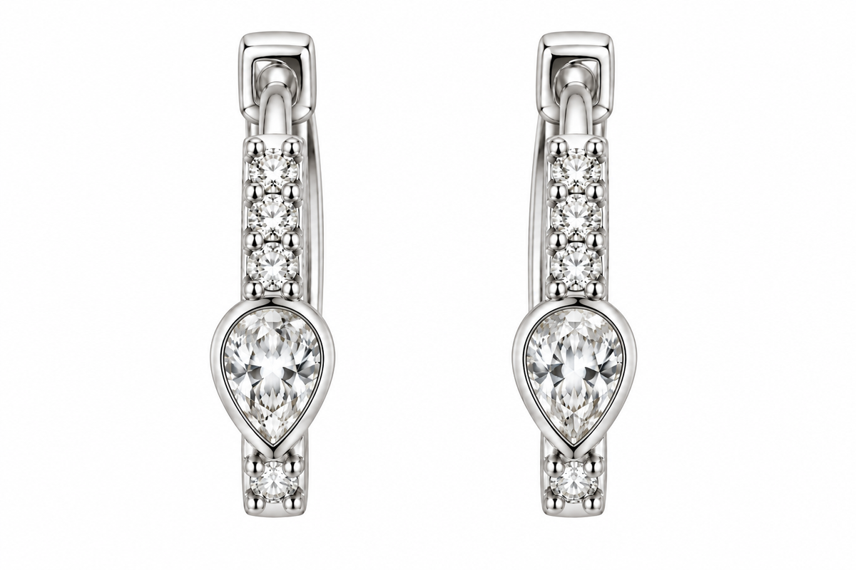 Sterling Silver Pear Shape CZ Huggie Hoop Earrings