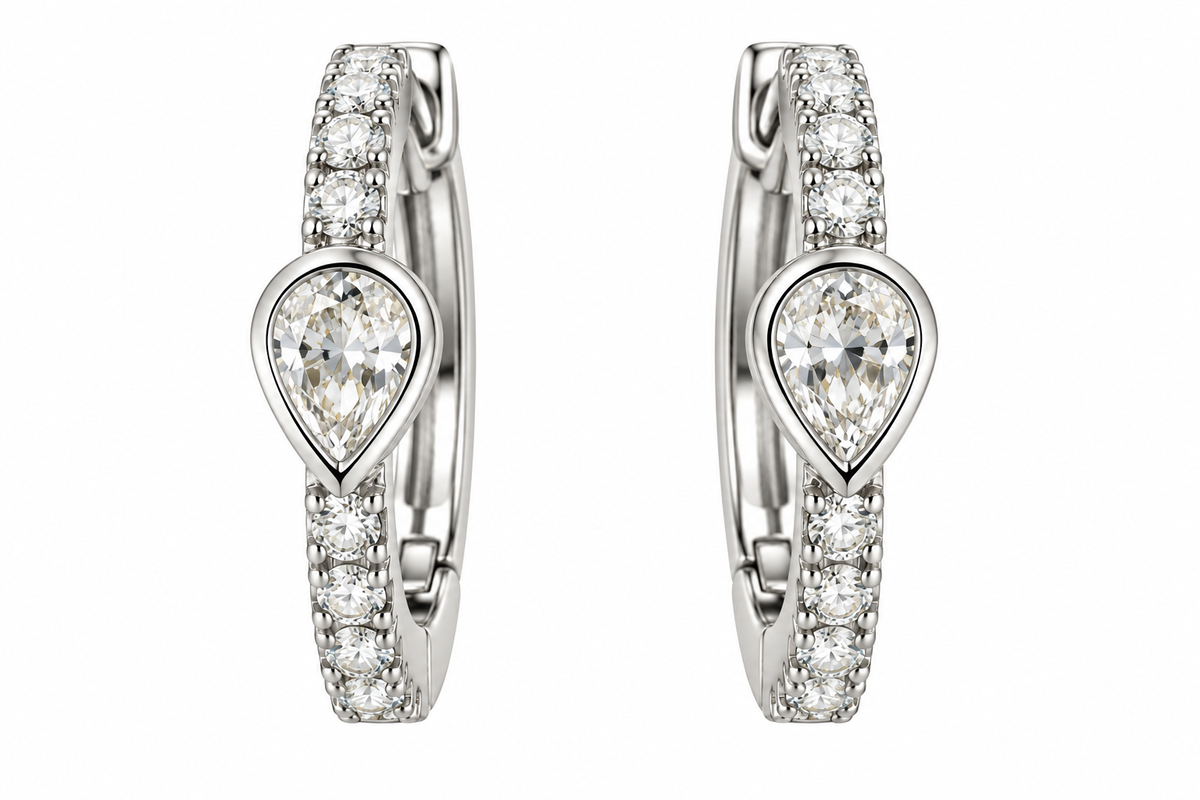 Sterling Silver Pear Shape CZ Huggie Hoop Earrings