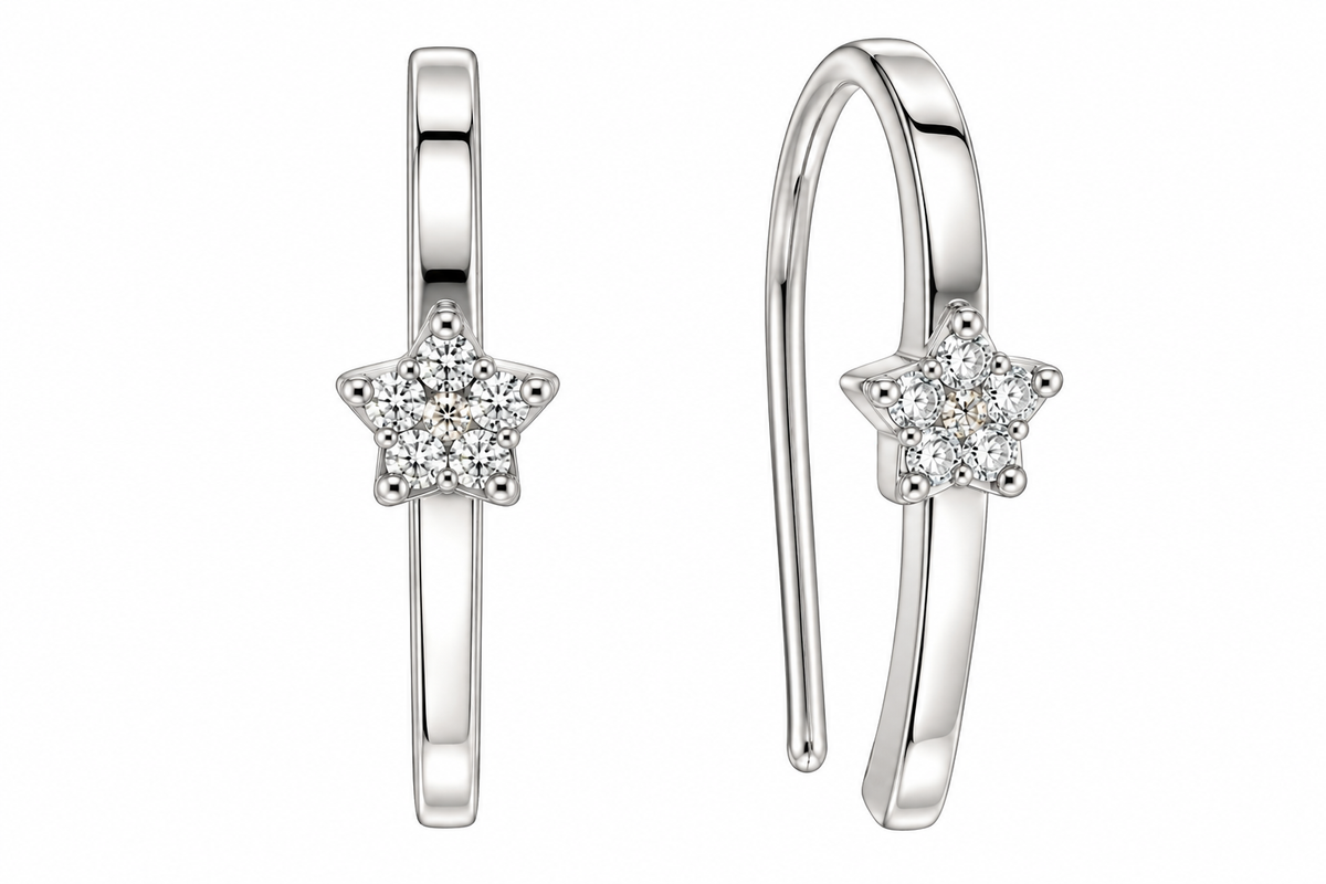 Sterling Silver CZ Star U-Shape Threader Earrings