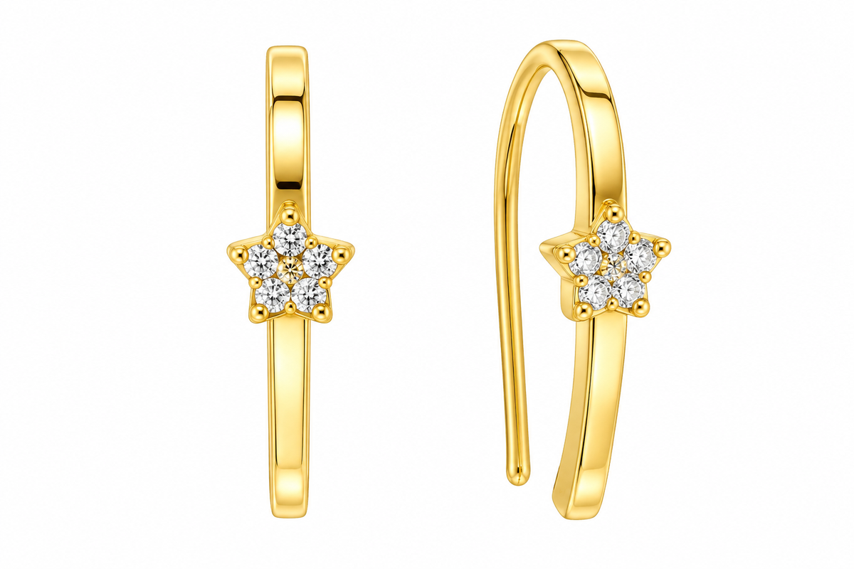 Sterling Silver CZ Star U-Shape Threader Earrings