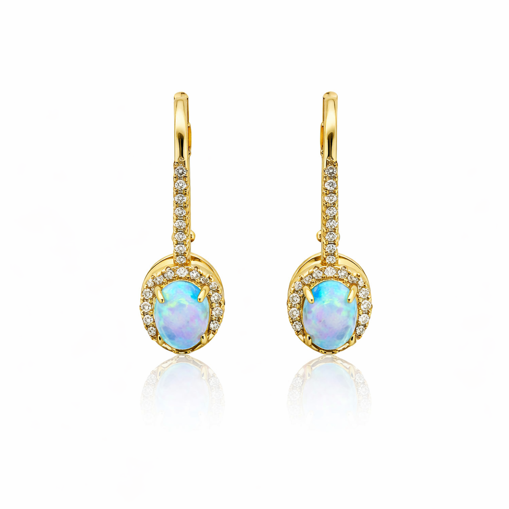 Sterling Silver Oval Blue Opal CZ Earrings