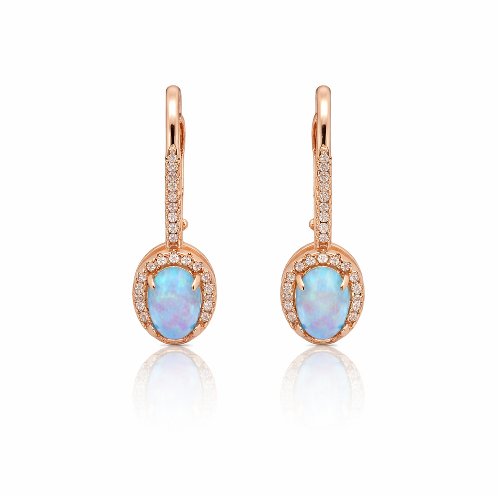 Sterling Silver Oval Blue Opal CZ Earrings