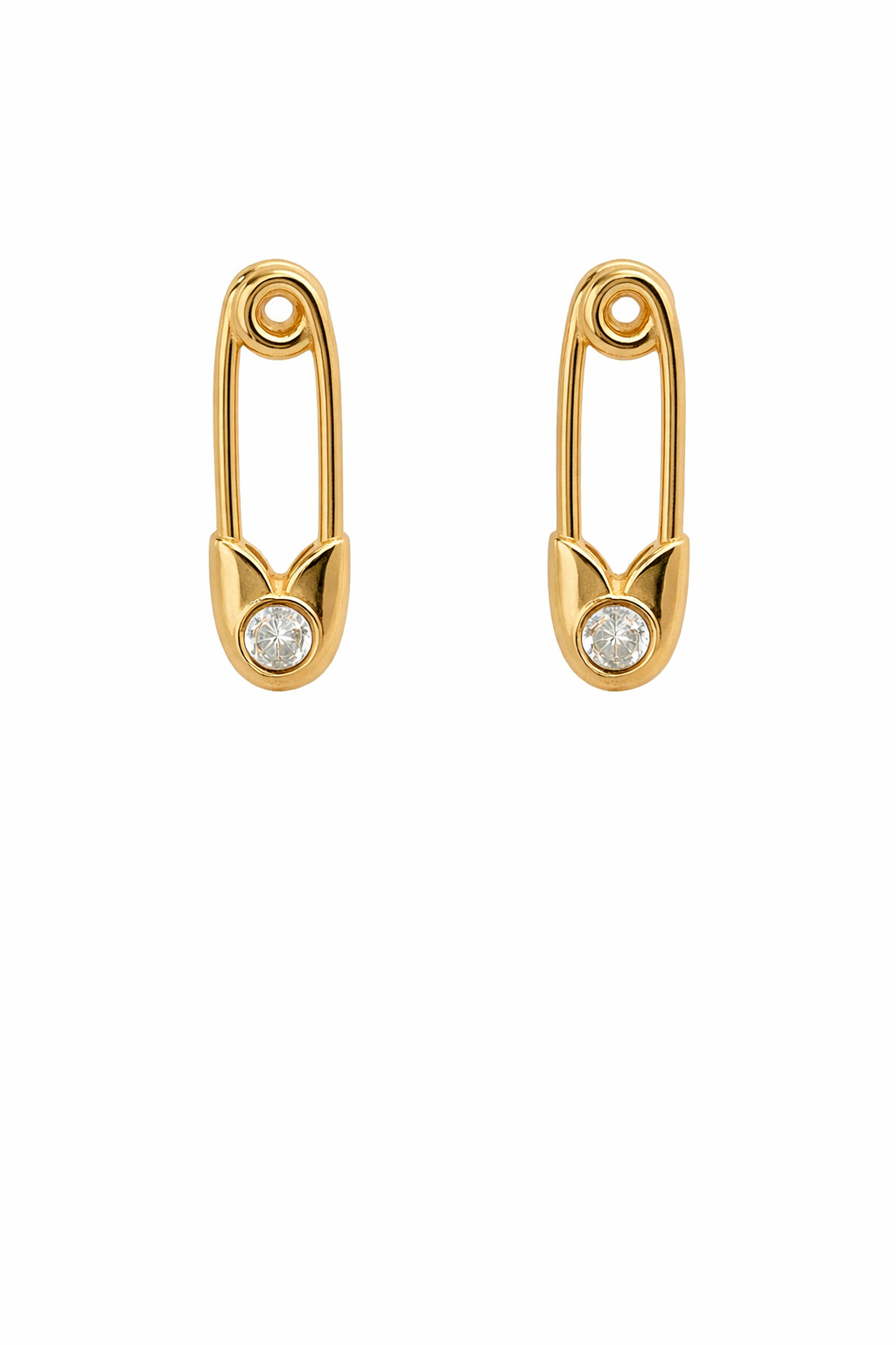 STERLING SILVER GOLD CZ SAFETY PIN DESIGN EARRINGS