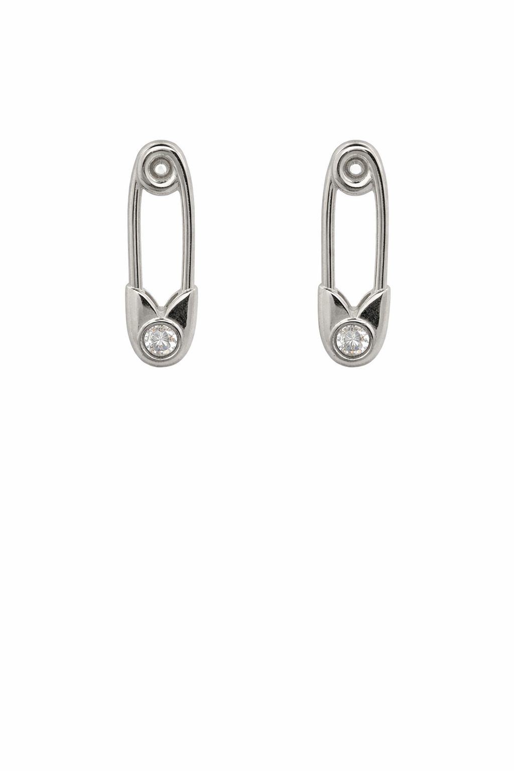 STERLING SILVER GOLD CZ SAFETY PIN DESIGN EARRINGS