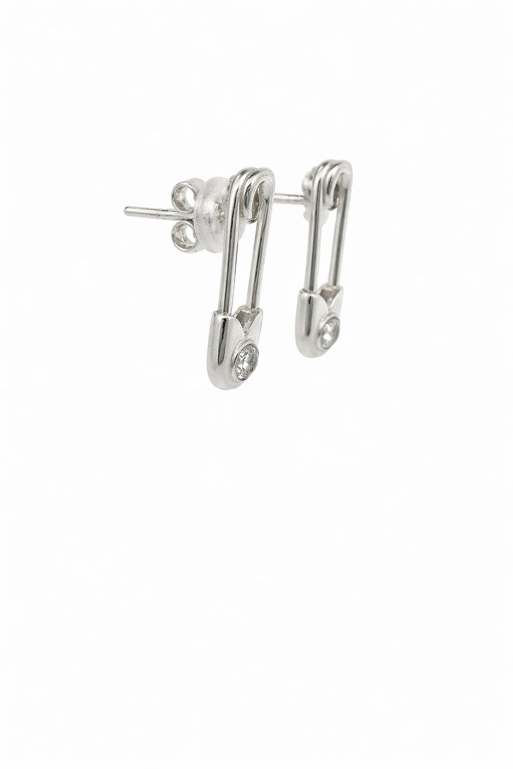 STERLING SILVER GOLD CZ SAFETY PIN DESIGN EARRINGS