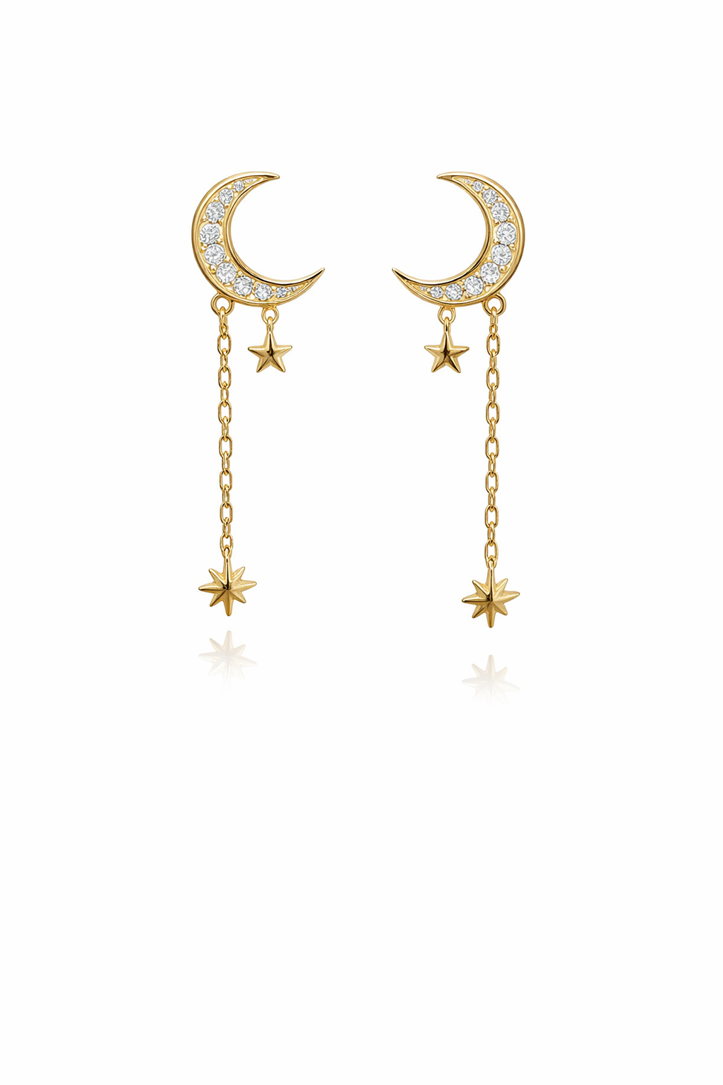 STERLING SILVER CZ CRESCENT DANGLING STARS POST EARRING