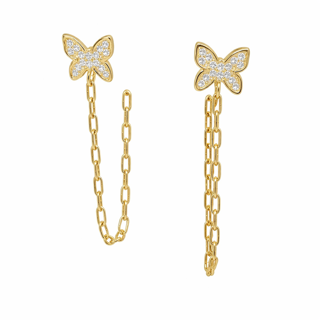 STERLING SILVER CZ FRONT TO BACK BUTTERFLY EARRING
