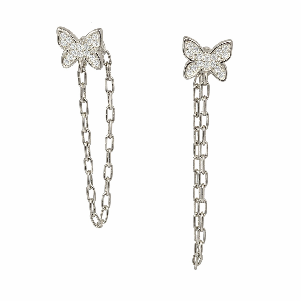 STERLING SILVER CZ FRONT TO BACK BUTTERFLY EARRING