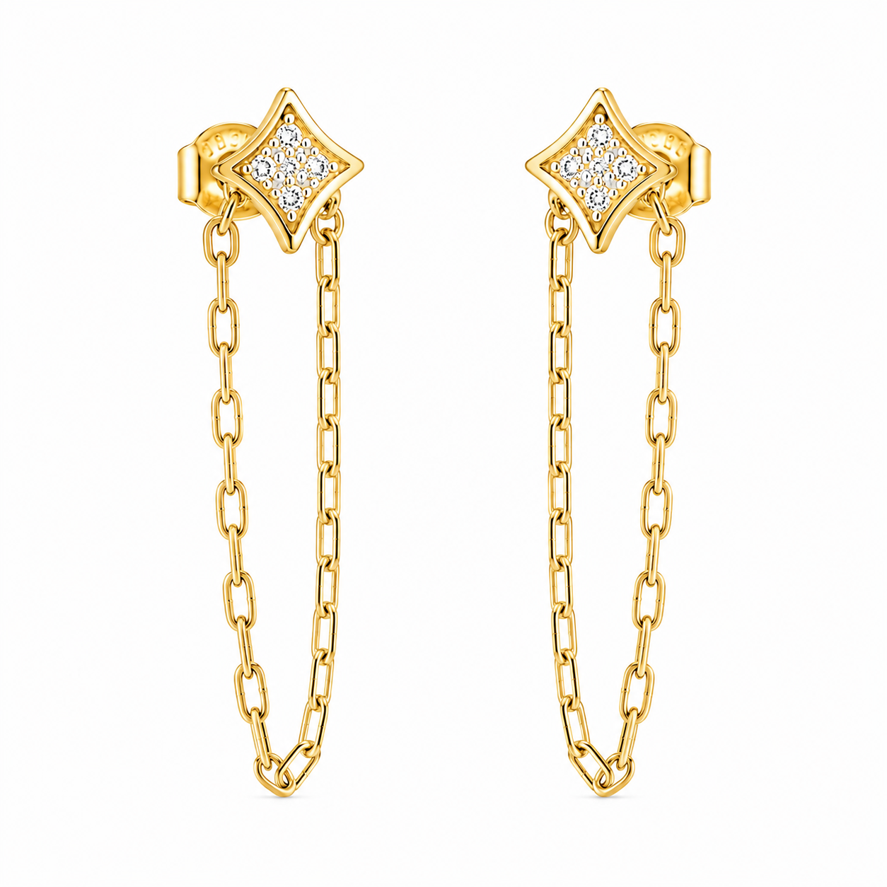 Sterling Silver Diamond Shaped CZ Front To Back Earrings