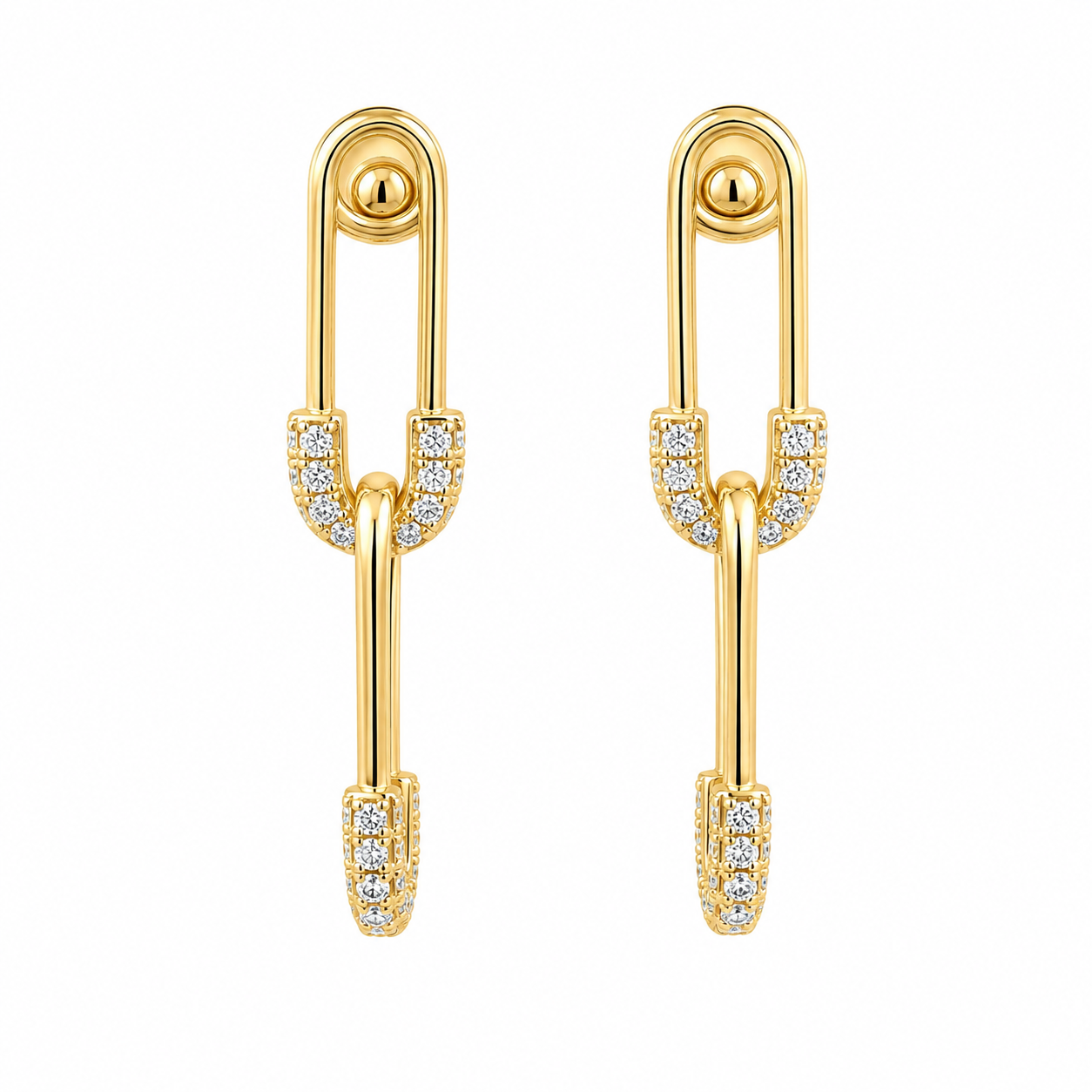 Sterling Silver CZ Safety Pin Earrings