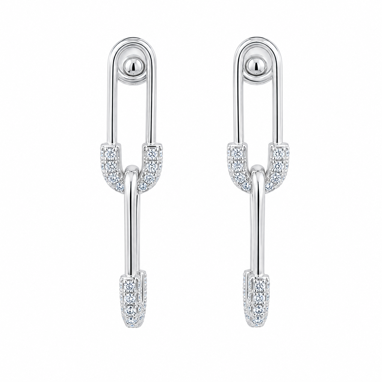 Sterling Silver CZ Safety Pin Earrings