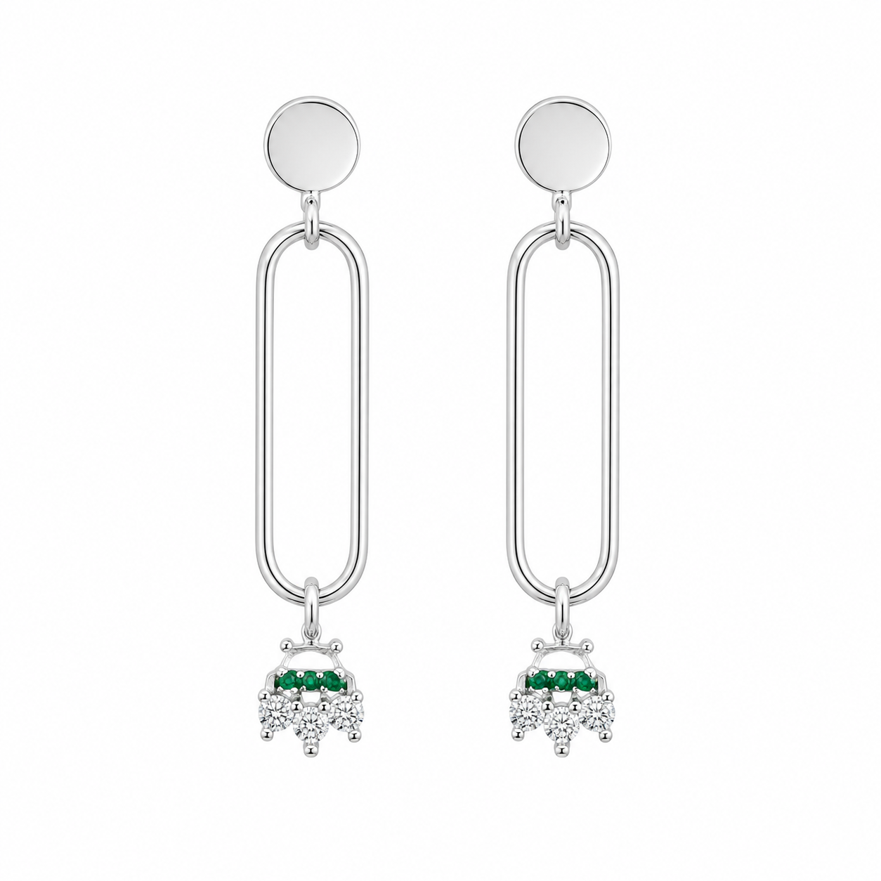 Sterling Silver Open Oval & Dangling CZ Cluster Earrings