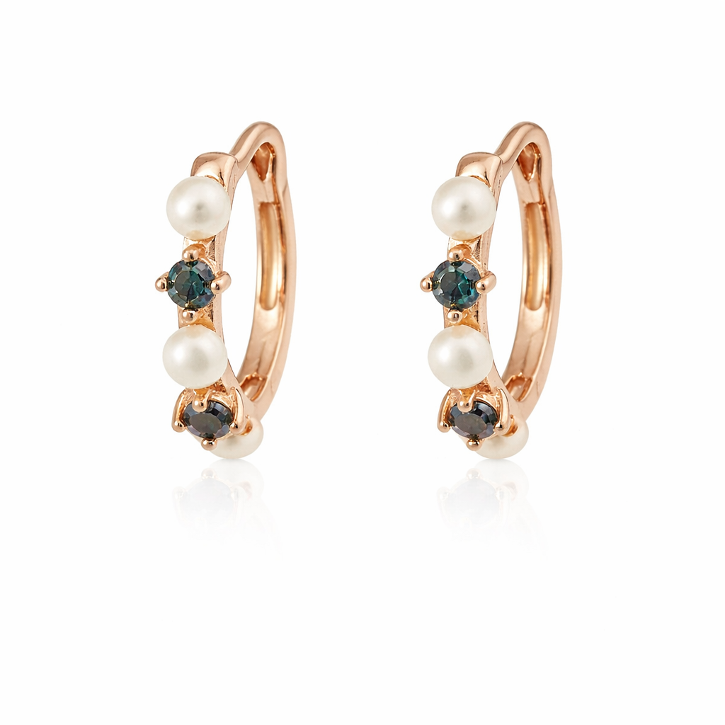 ROSE PEARL W/ CZ HUGGIE EARRINGS