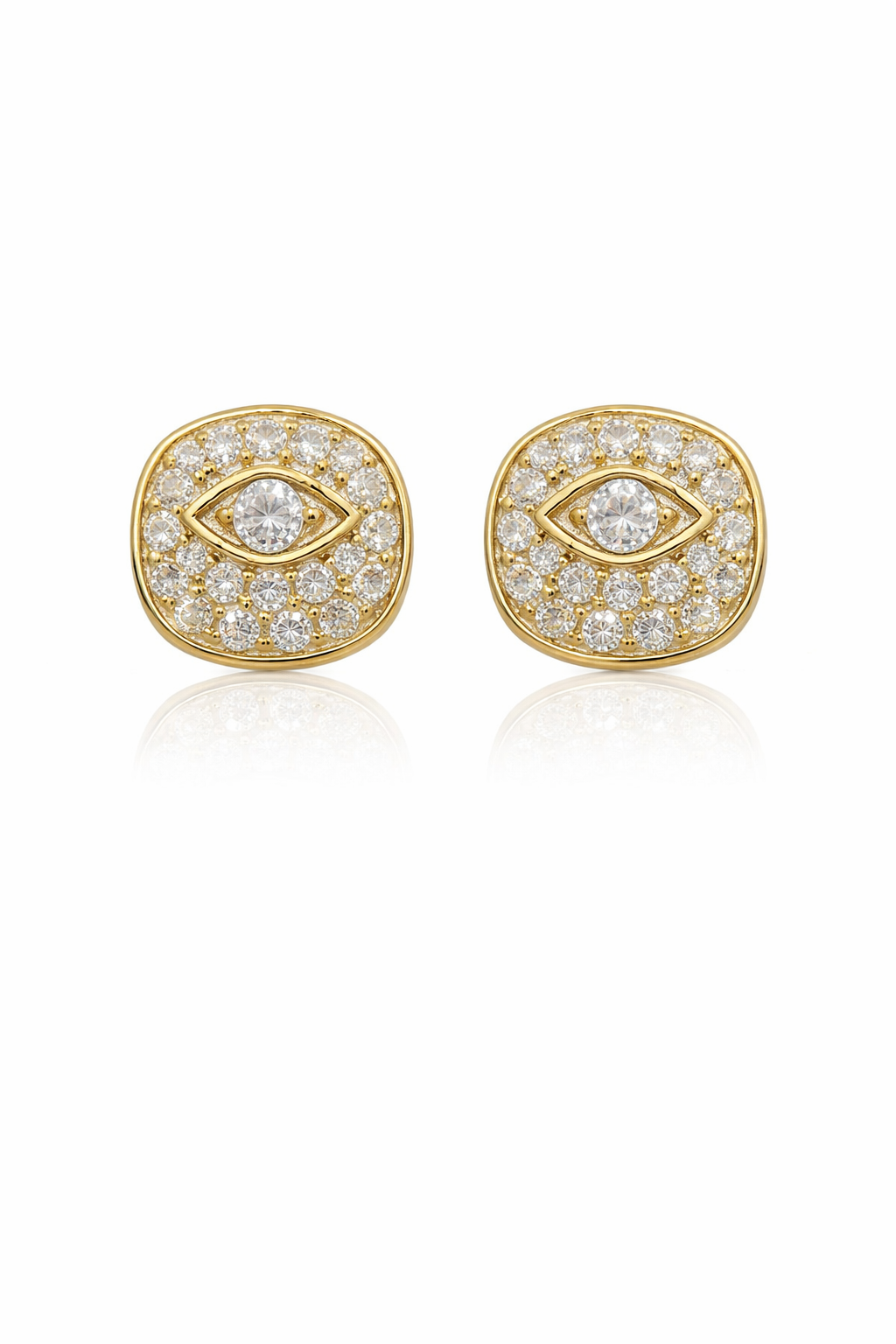 Sterling Silver Gold Plated  3 styles Hamsa Hand, Evil Eye, Round Pave CZ Studs